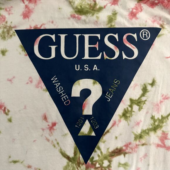 Guess T Shirt Men Medium Crewneck Tie Dye Graphic Logo Slim Fit 90s Y2K Classic - Picture 6 of 8